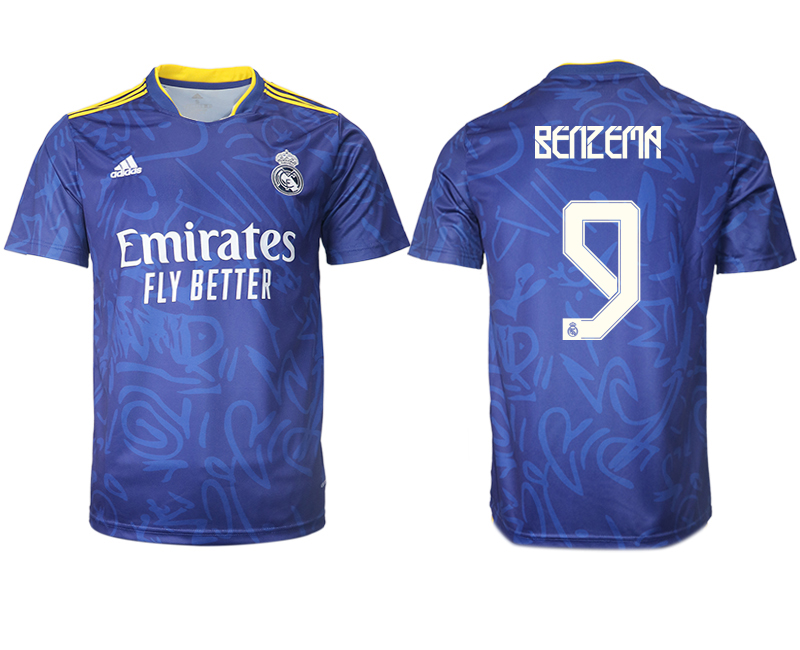 Men 2021-2022 Club Real Madrid away aaa version blue #9 Soccer Jersey